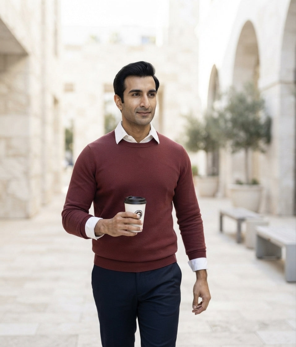 Dark Maroon Crewneck Knitted Sweater