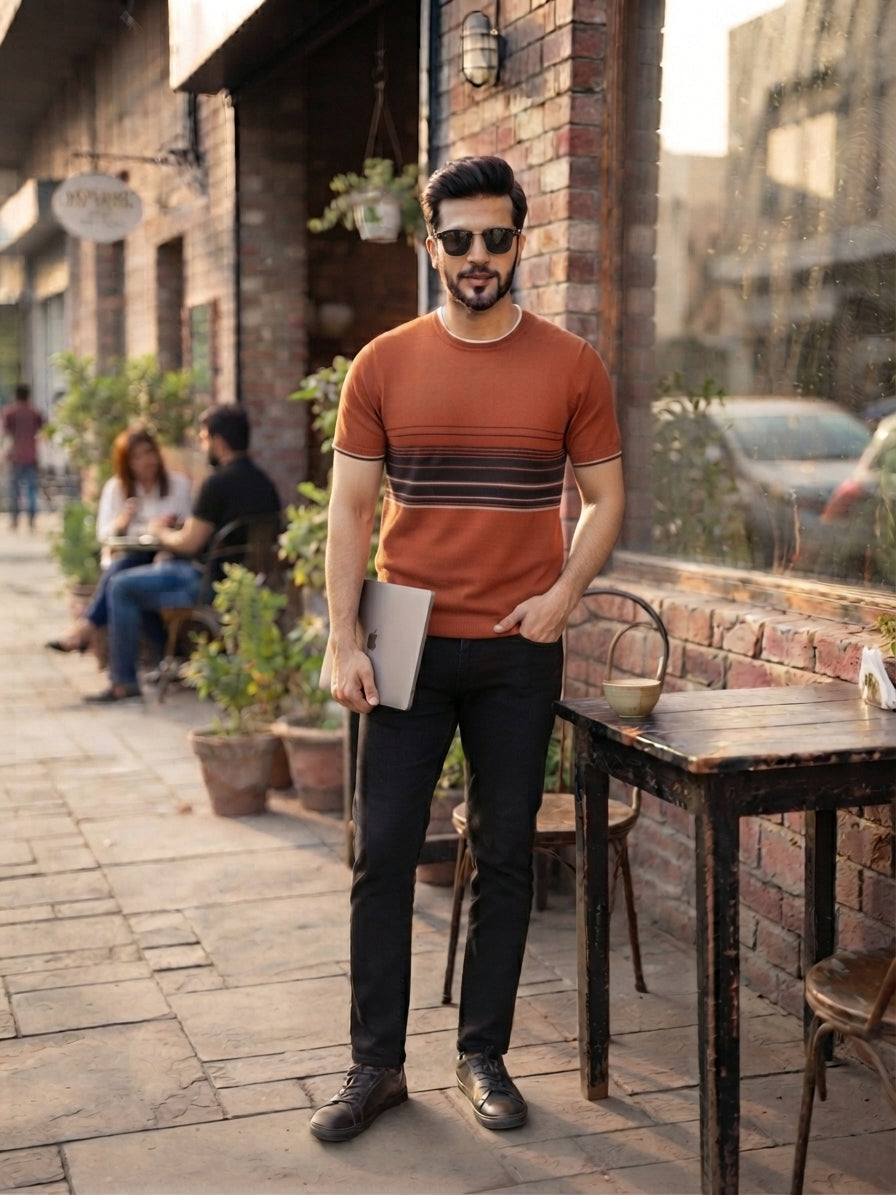 classic knit t-shirt rust -orange base