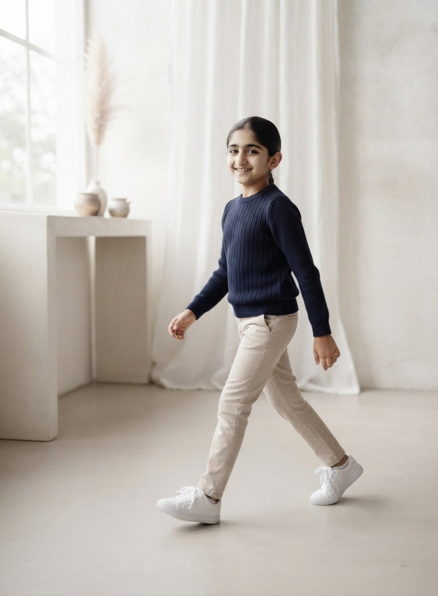 Ribbed Crewnack Knit Sweater