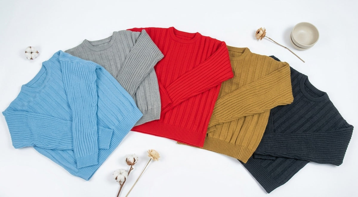 Ribbed Crewneck Knit Sweaters