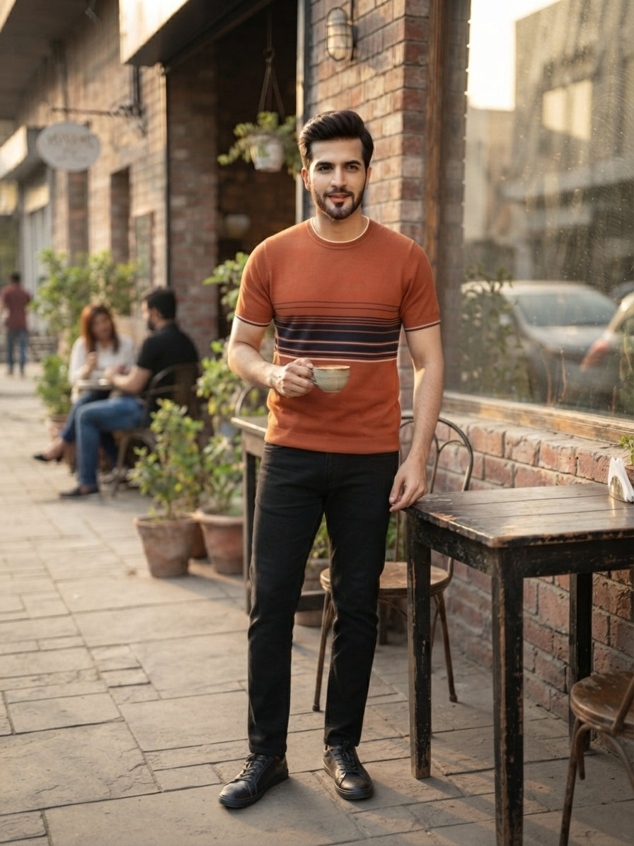 classic knit t-shirt rust -orange base