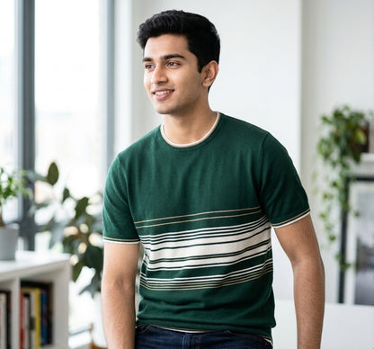 Men's Short-Sleeve Striped Knit T-Shirt