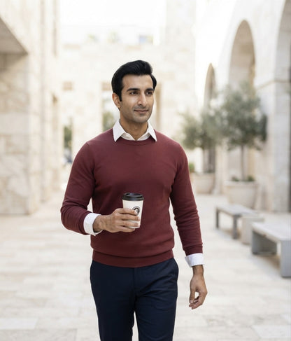 Dark Maroon Crewneck Knitted Sweater