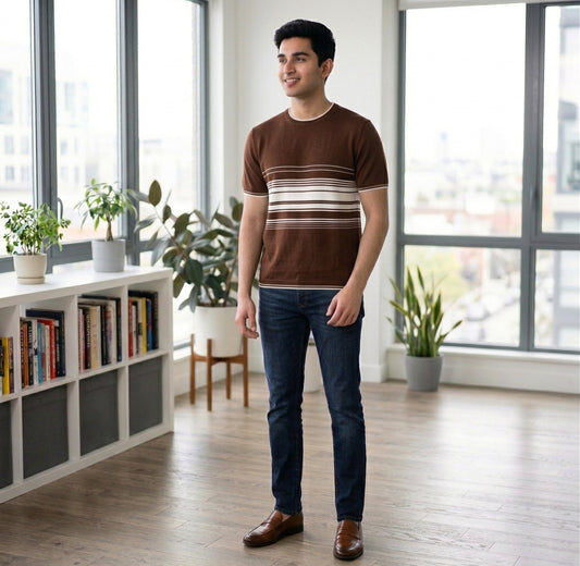 Men's Short-Sleeve Striped Knit T-Shirt