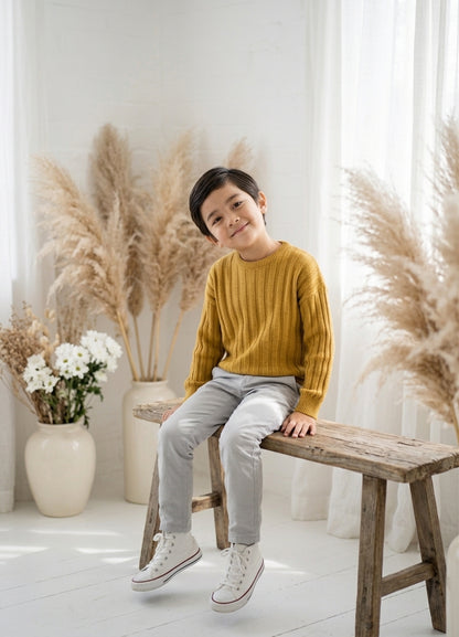 Ribbed Crewneck Knit Sweater
