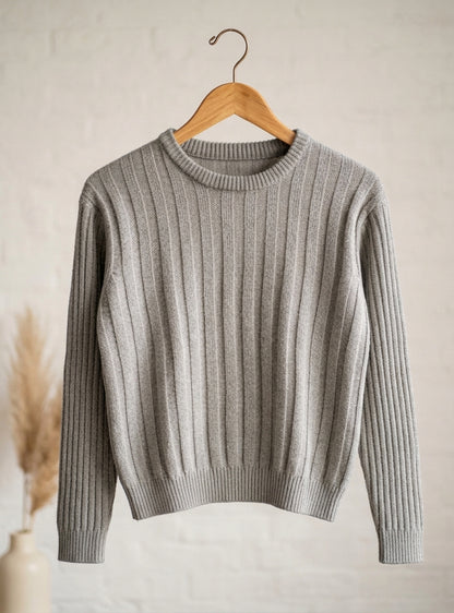 Ribbed Crewneck Knit Sweater