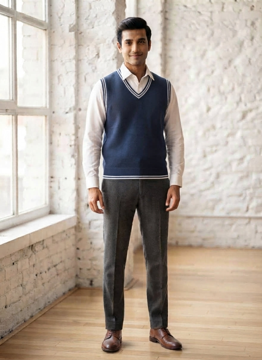 Premium Navy Blue V-Neck Knitted Sweater Vest