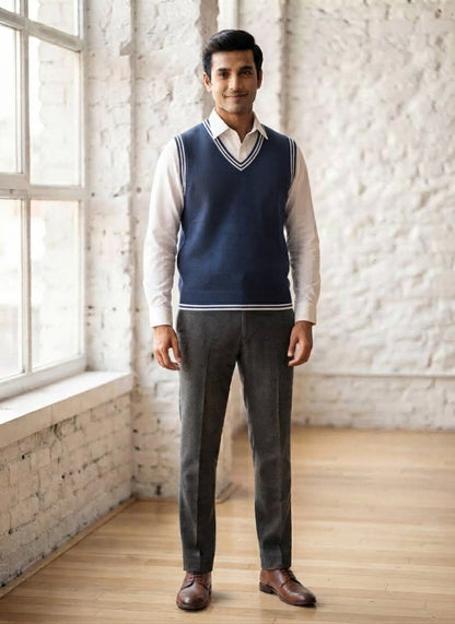 Premium Navy Blue V-Neck Knitted Sweater Vest