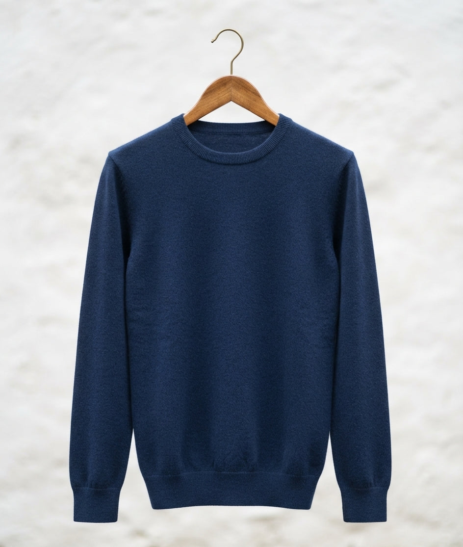 Dark Navy Blue Classic Crewneck Knitted Sweater