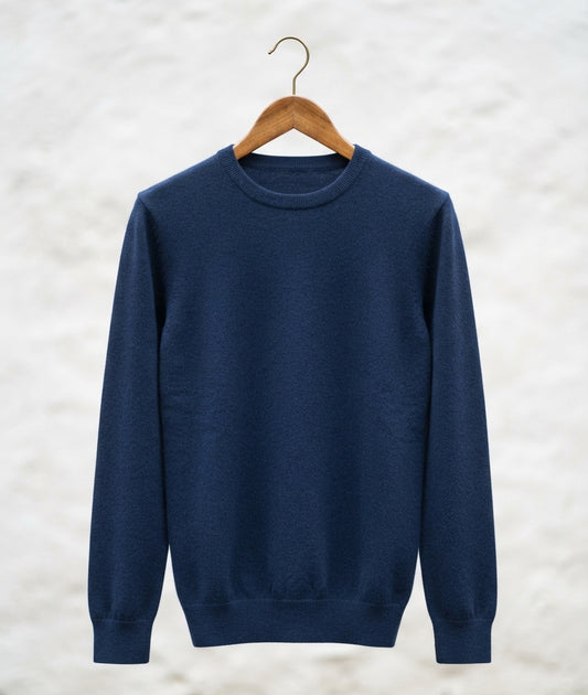 Dark Navy Blue Classic Crewneck Knitted Sweater