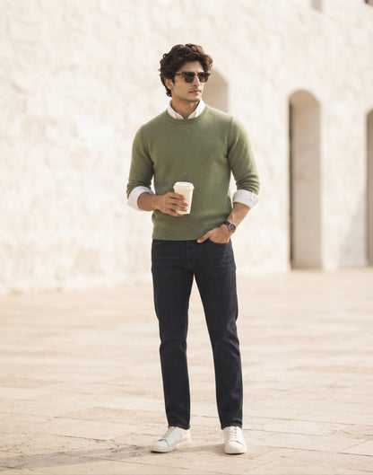 Classic Olive Green Crewneck Sweater