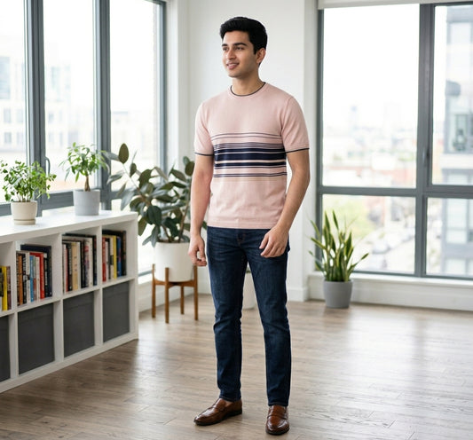 Men's Short-Sleeve Striped Knit T-Shirt