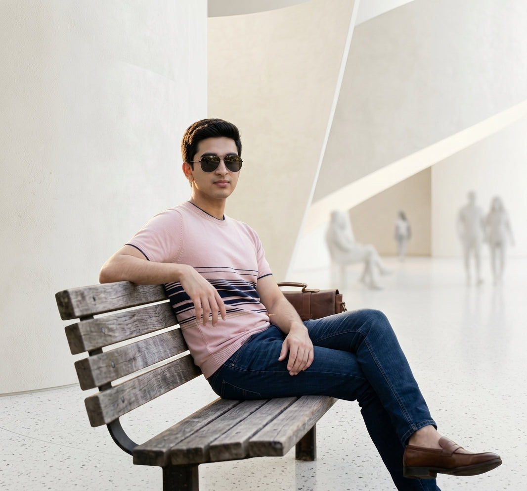 Men's Short-Sleeve Striped Knit T-Shirt