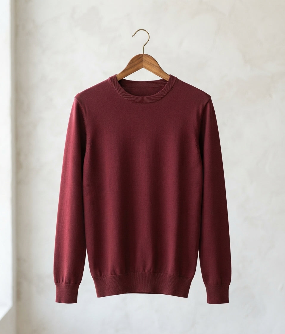 Dark Maroon Crewneck Knitted Sweater