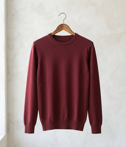 Dark Maroon Crewneck Knitted Sweater