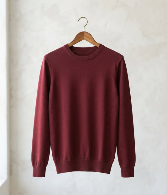 Dark Maroon Crewneck Knitted Sweater