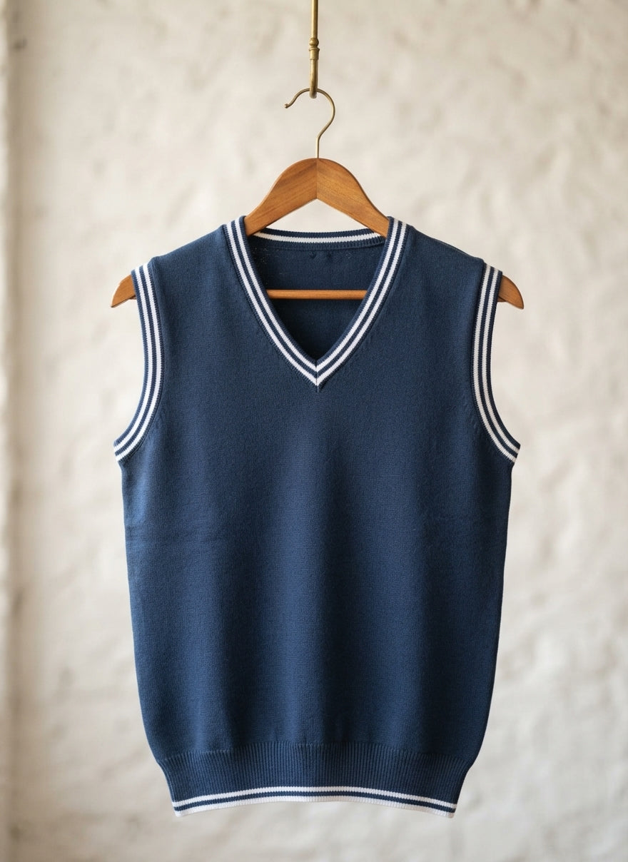 Premium Navy Blue V-Neck Knitted Sweater Vest