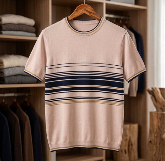 Men's Short-Sleeve Striped Knit T-Shirt