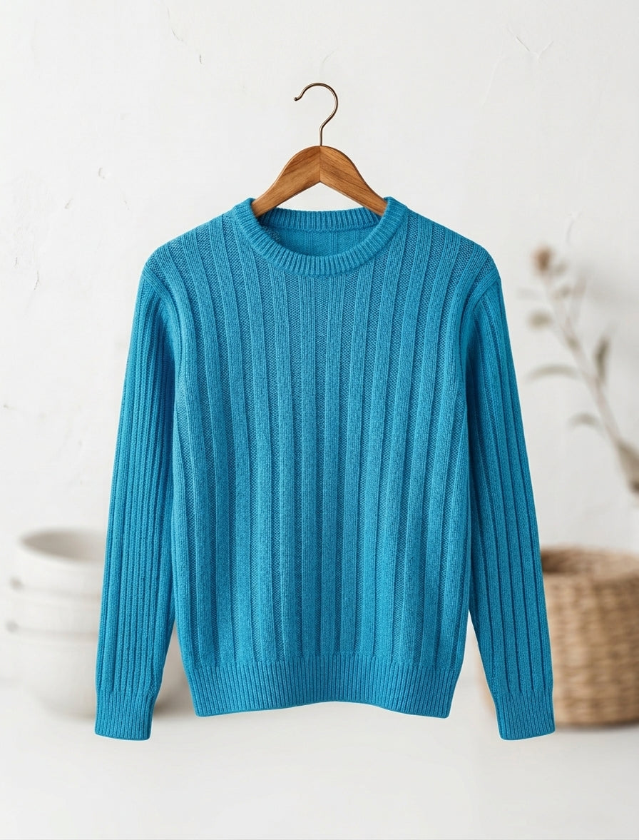 Ribbed Crewneck Knit Sweaters