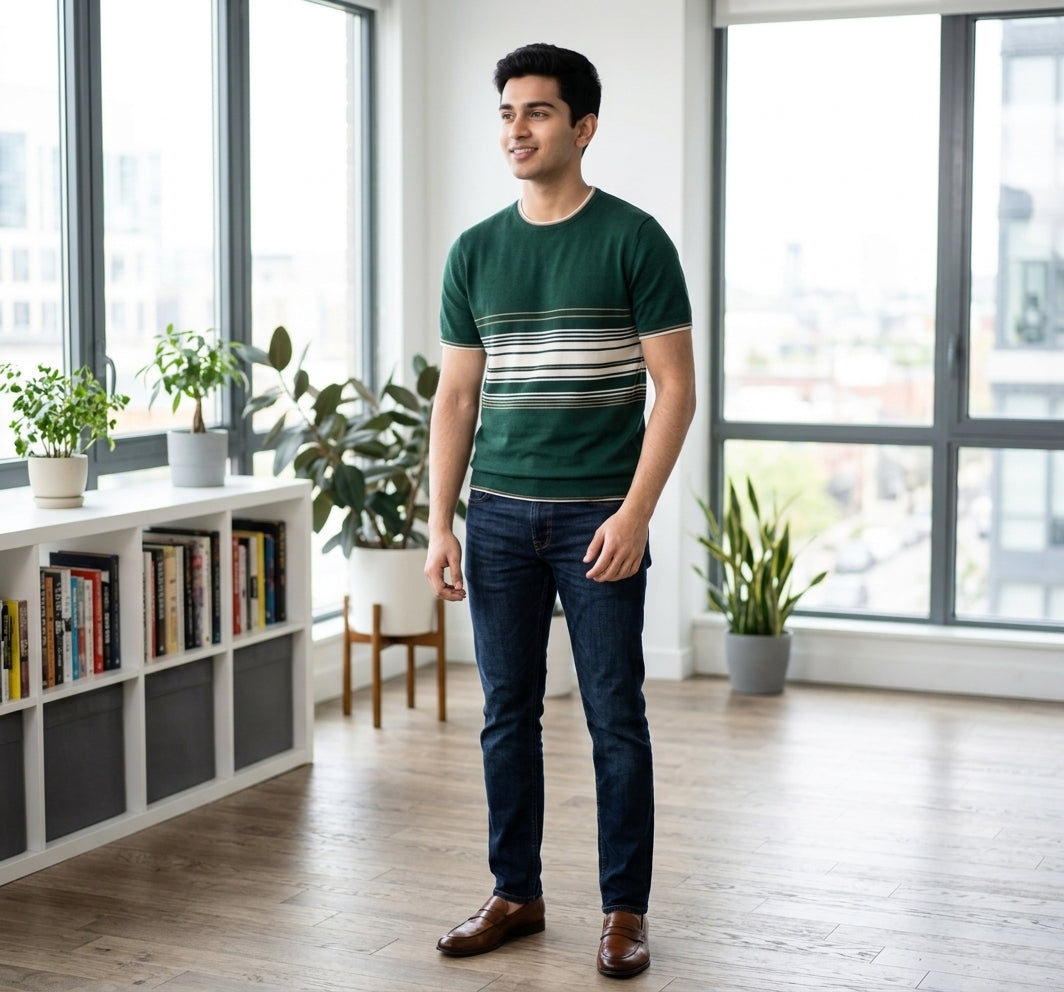 Men's Short-Sleeve Striped Knit T-Shirt