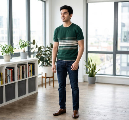 Men's Short-Sleeve Striped Knit T-Shirt