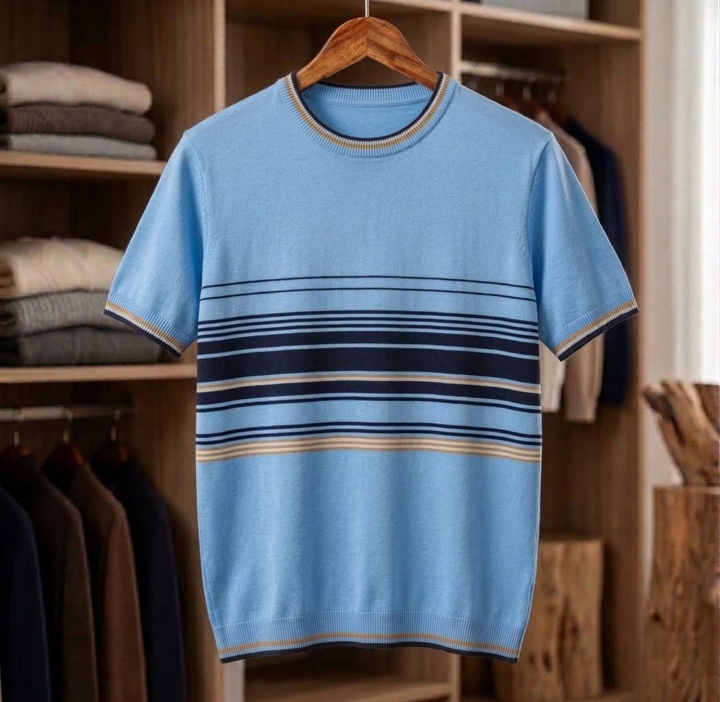 Men's Short-Sleeve Striped Knit T-Shirt