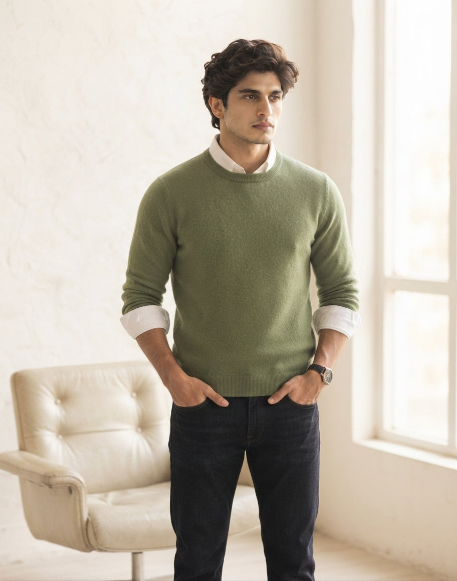 Classic Olive Green Crewneck Sweater