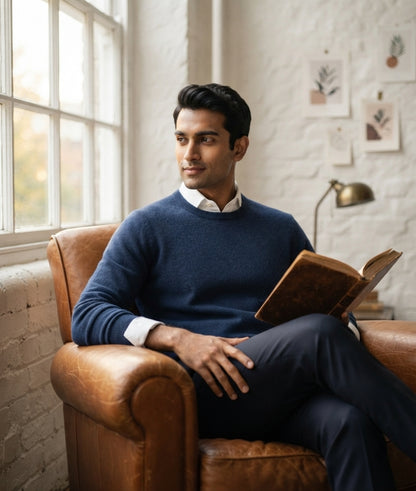Dark Navy Blue Classic Crewneck Knitted Sweater