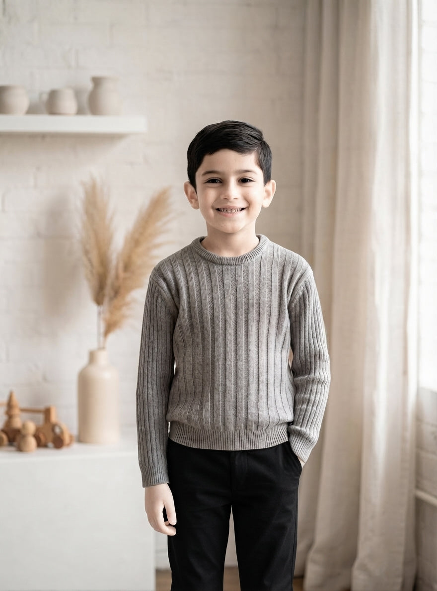 Ribbed Crewneck Knit Sweater