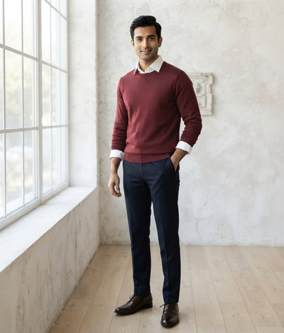Dark Maroon Crewneck Knitted Sweater