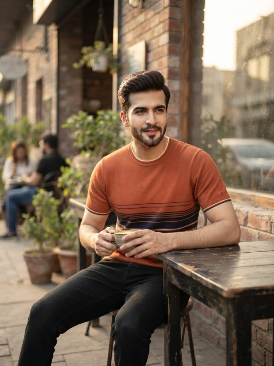 classic knit t-shirt rust -orange base