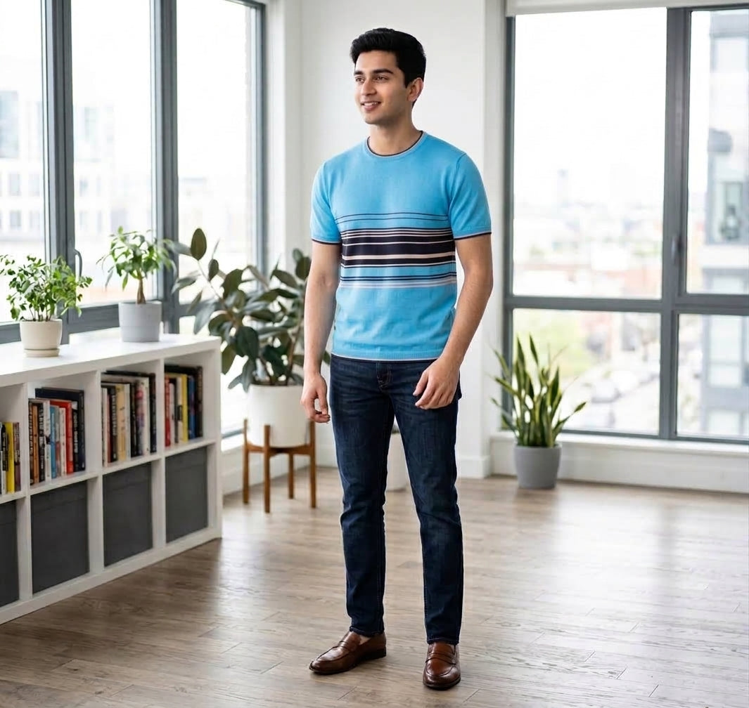Men's Short-Sleeve Striped Knit T-Shirt