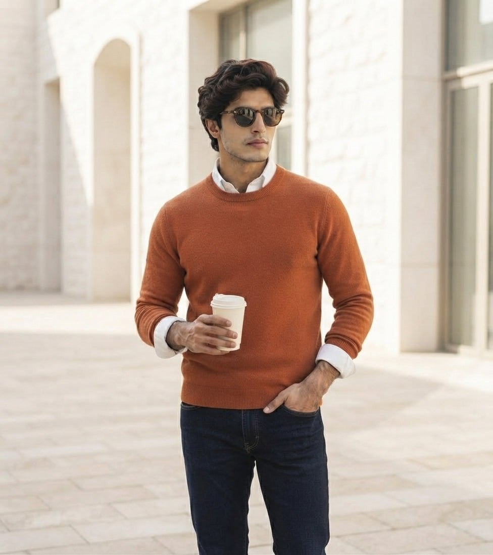 premium burnt-orange crewneck sweater