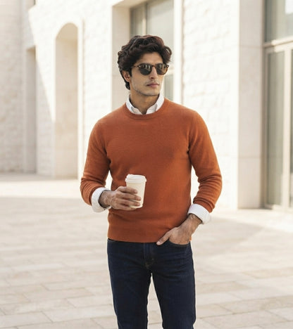 premium burnt-orange crewneck sweater