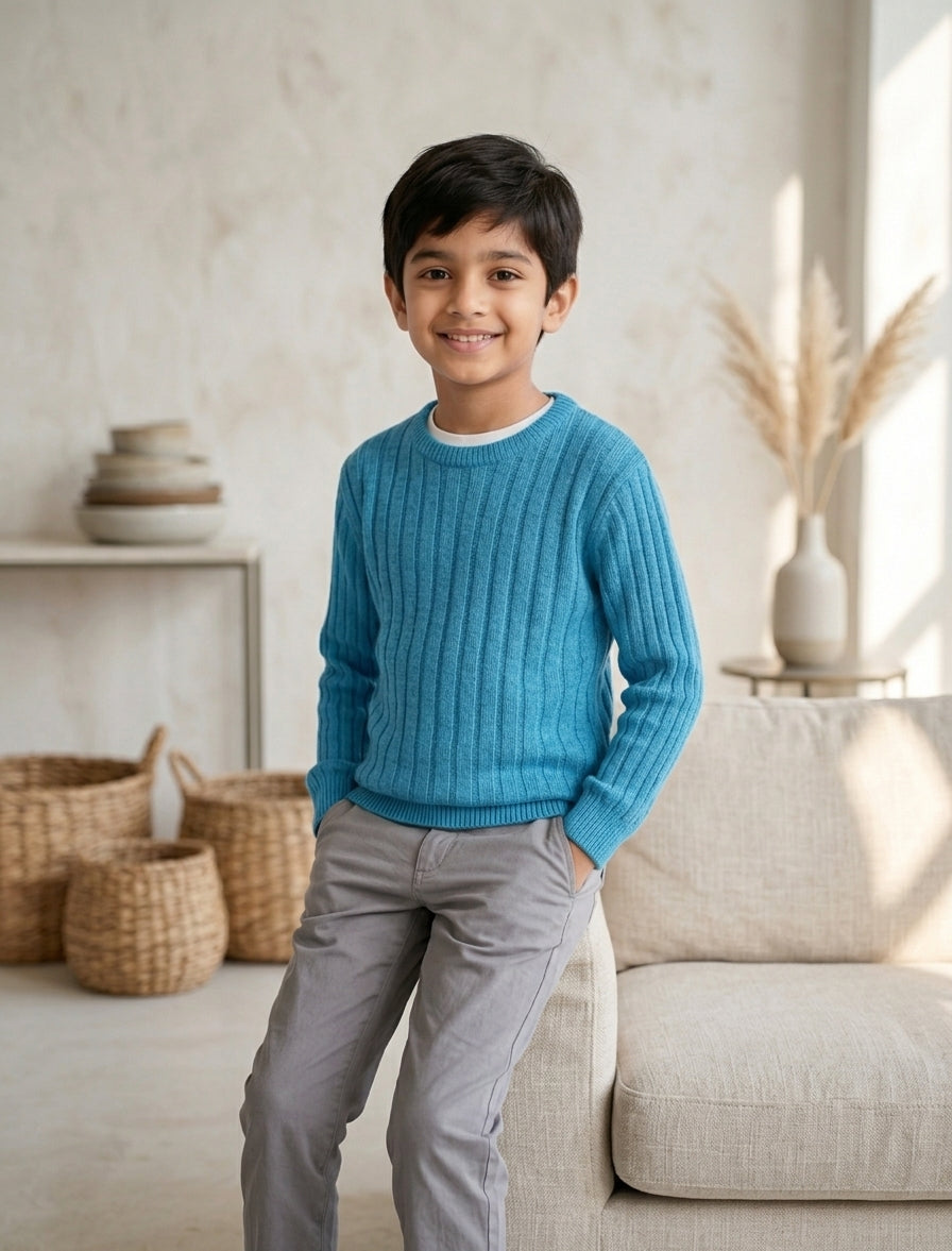 Ribbed Crewneck Knit Sweaters