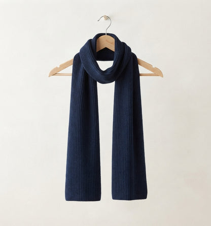 Classic Men's Rib-Knitted Winter Scarf - Navy Blue