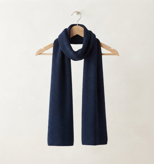 Classic Men's Rib-Knitted Winter Scarf - Navy Blue