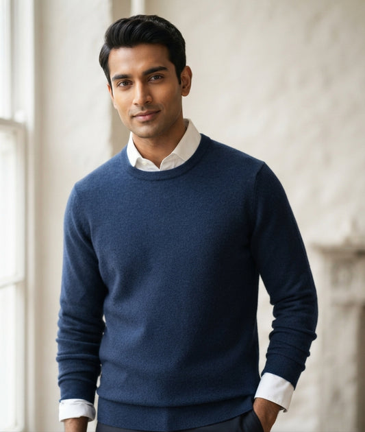 Dark Navy Blue Classic Crewneck Knitted Sweater