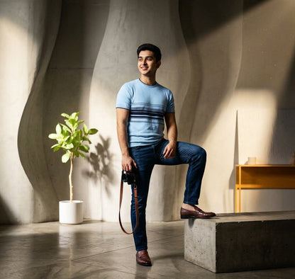 Men's Short-Sleeve Striped Knit T-Shirt