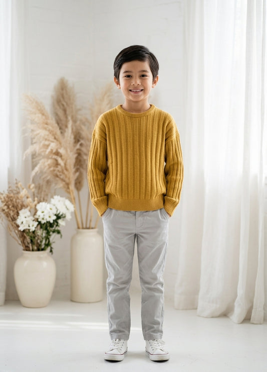 Ribbed Crewneck Knit Sweater