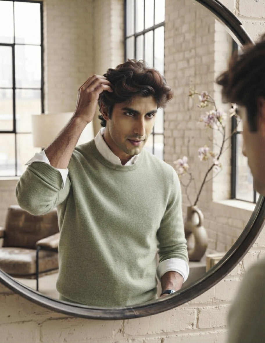 classic light Olive Green Crewneck fullsleeves Sweater