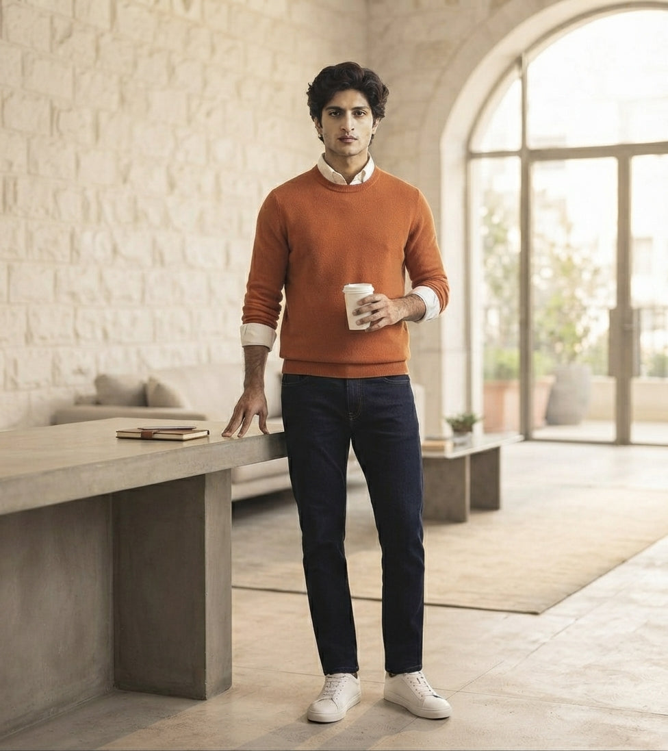 premium burnt-orange crewneck sweater