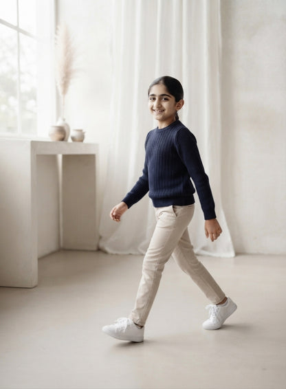 Ribbed Crewnack Knit Sweater