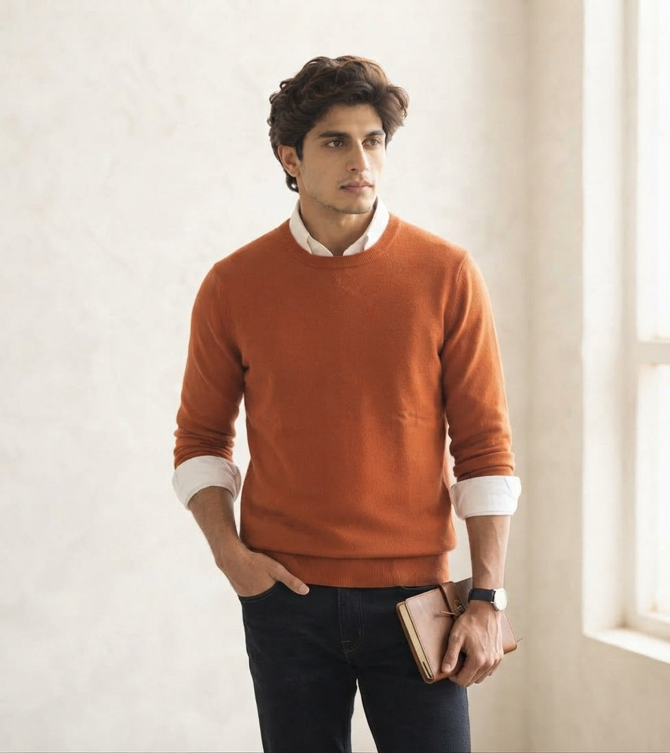 premium burnt-orange crewneck sweater