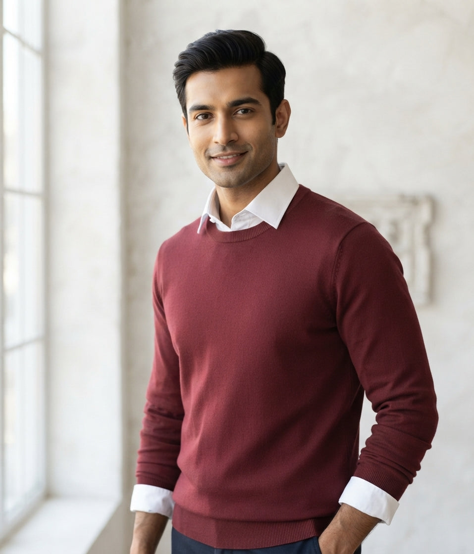 Dark Maroon Crewneck Knitted Sweater