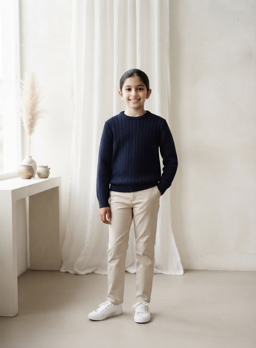 Ribbed Crewnack Knit Sweater