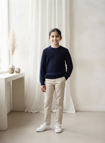 Ribbed Crewnack Knit Sweater