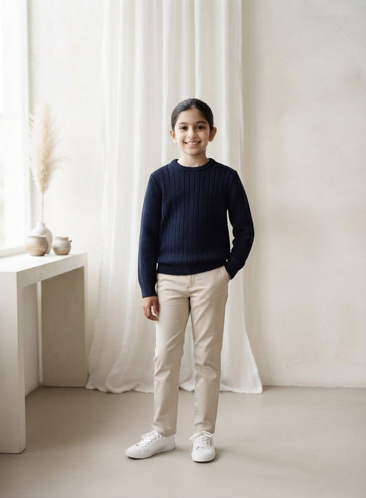 Ribbed Crewnack Knit Sweater