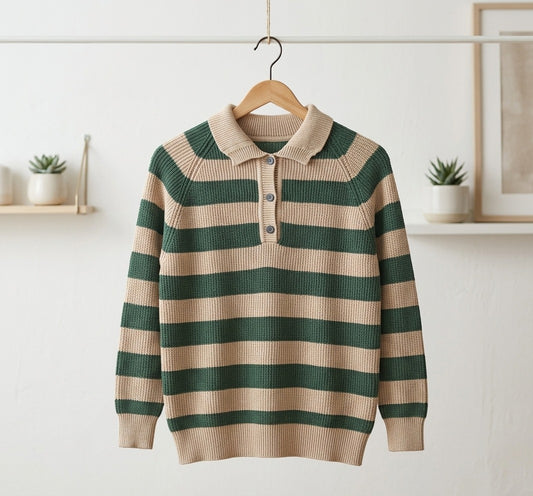 Striped Knit Polo Sweater