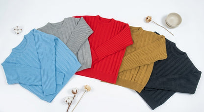 Ribbed Crewneck Knit Sweaters